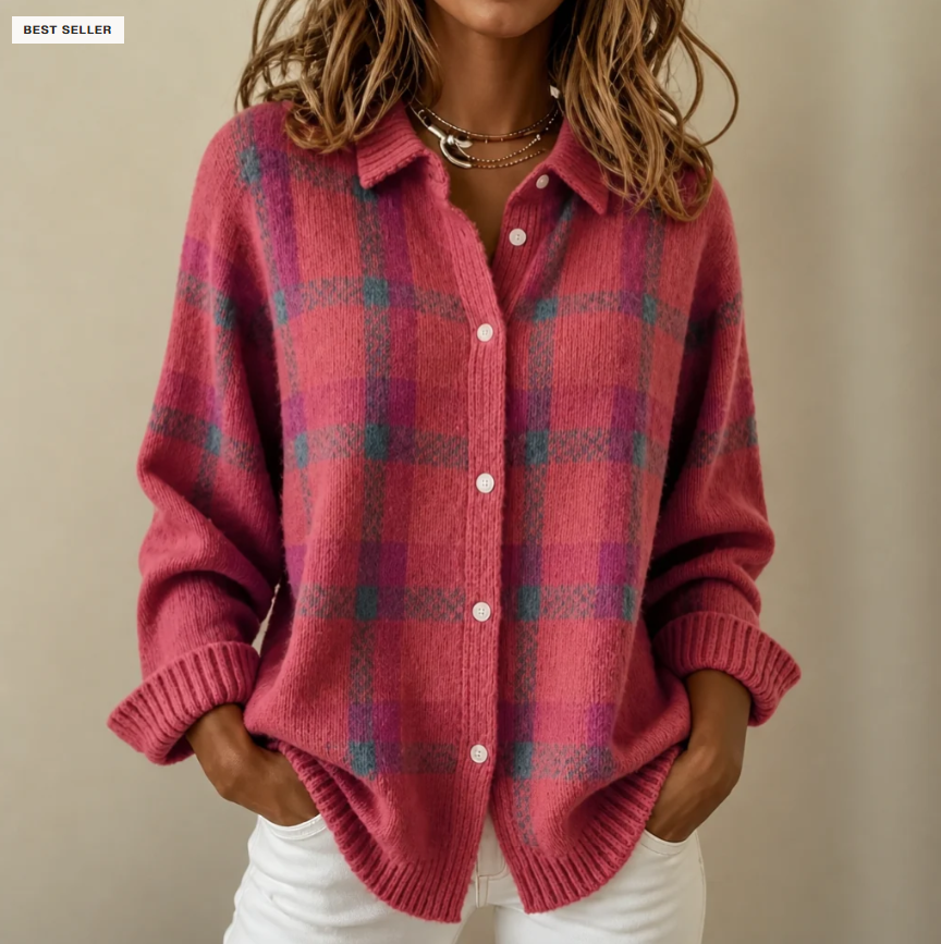 🔥Last Day of Offer🎁Women's Plaid Print Casual Buttoned Cardigan Sweater