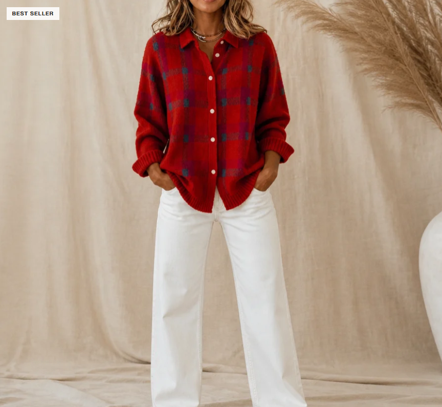 🔥Last Day of Offer🎁Women's Plaid Print Casual Buttoned Cardigan Sweater