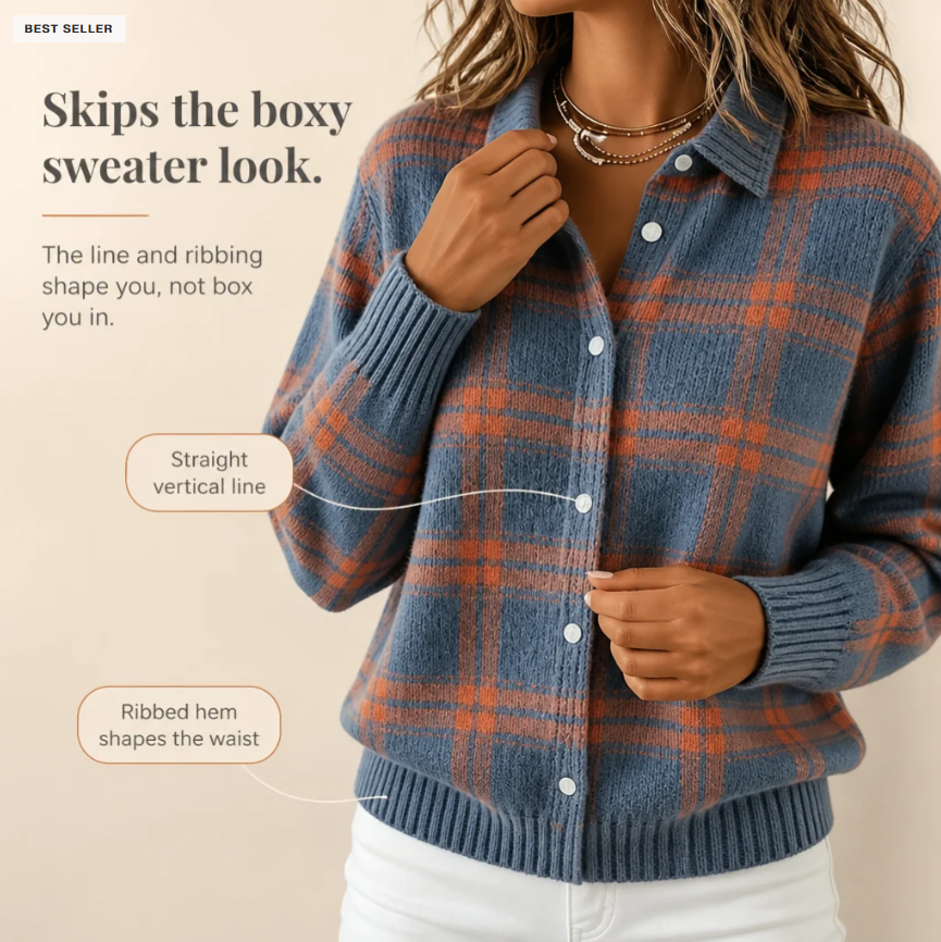 🔥Last Day of Offer🎁Women's Plaid Print Casual Buttoned Cardigan Sweater