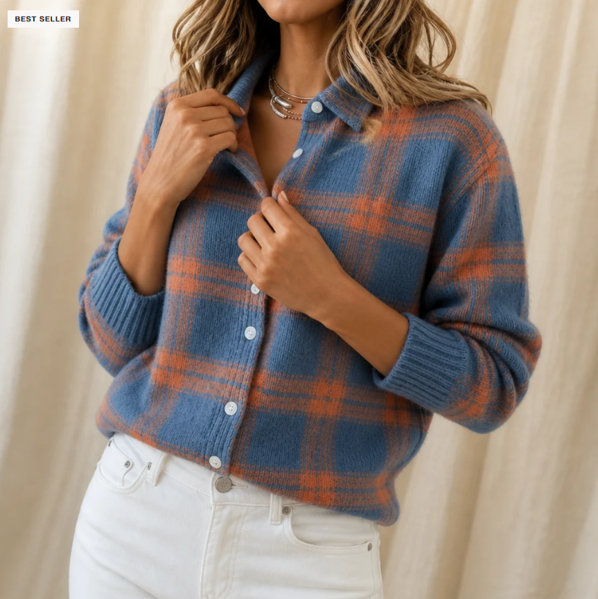 🔥Last Day of Offer🎁Women's Plaid Print Casual Buttoned Cardigan Sweater