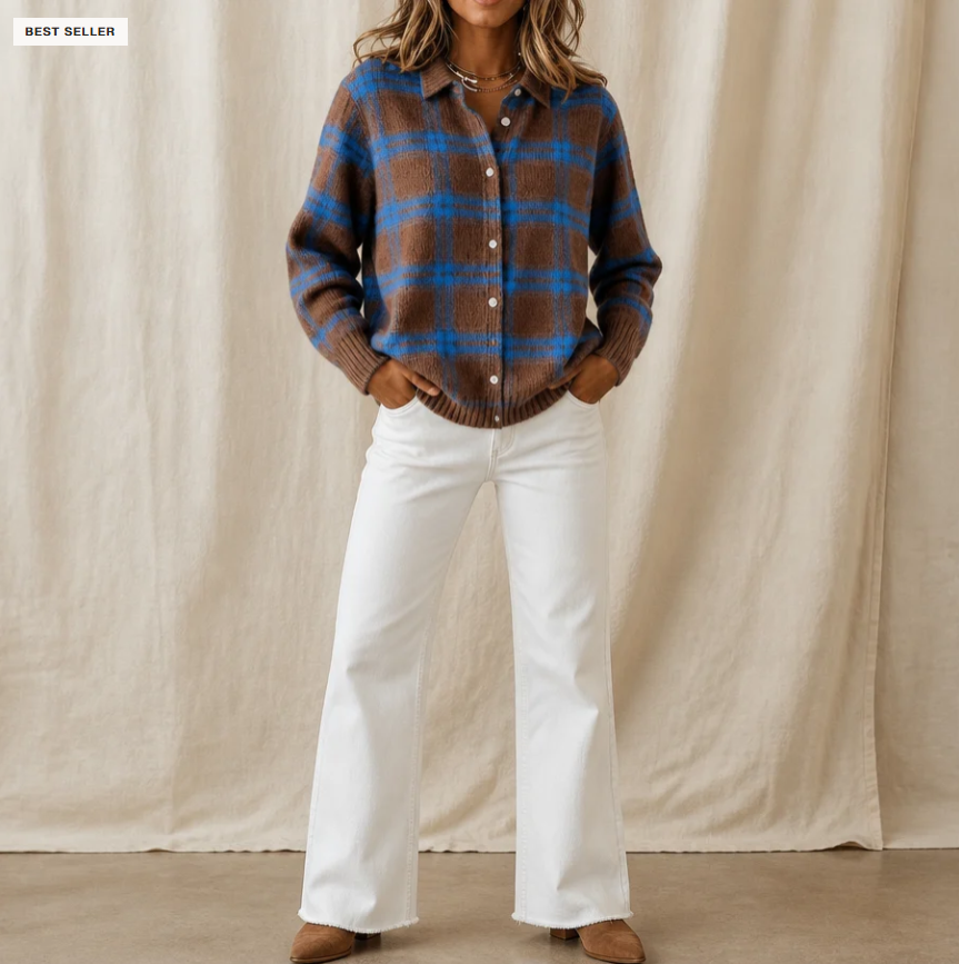 🔥Last Day of Offer🎁Women's Plaid Print Casual Buttoned Cardigan Sweater