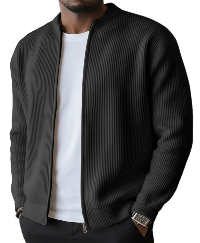 🔥 LAST DAY — 49% OFF! Men's Simple Casual Ribbed Stand Collar Zipper Long Sleeved Jacket