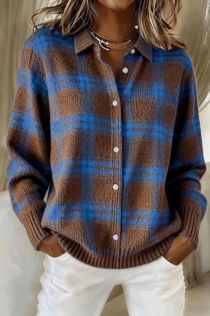 🔥Last Day of Offer🎁Women's Plaid Print Casual Buttoned Cardigan Sweater