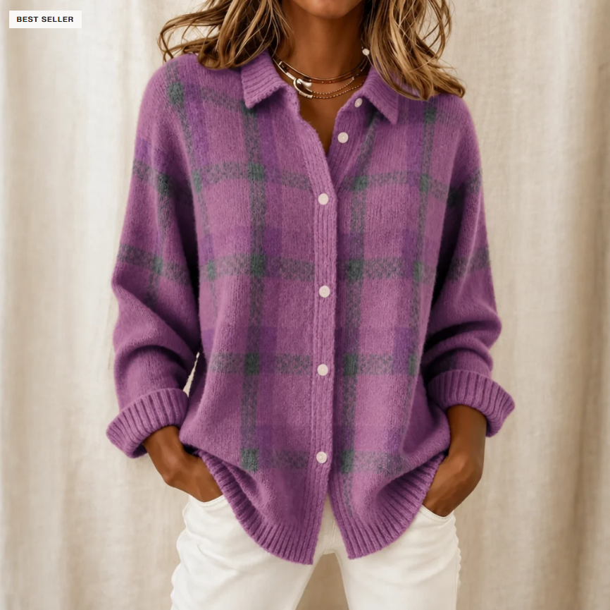 🔥Last Day of Offer🎁Women's Plaid Print Casual Buttoned Cardigan Sweater