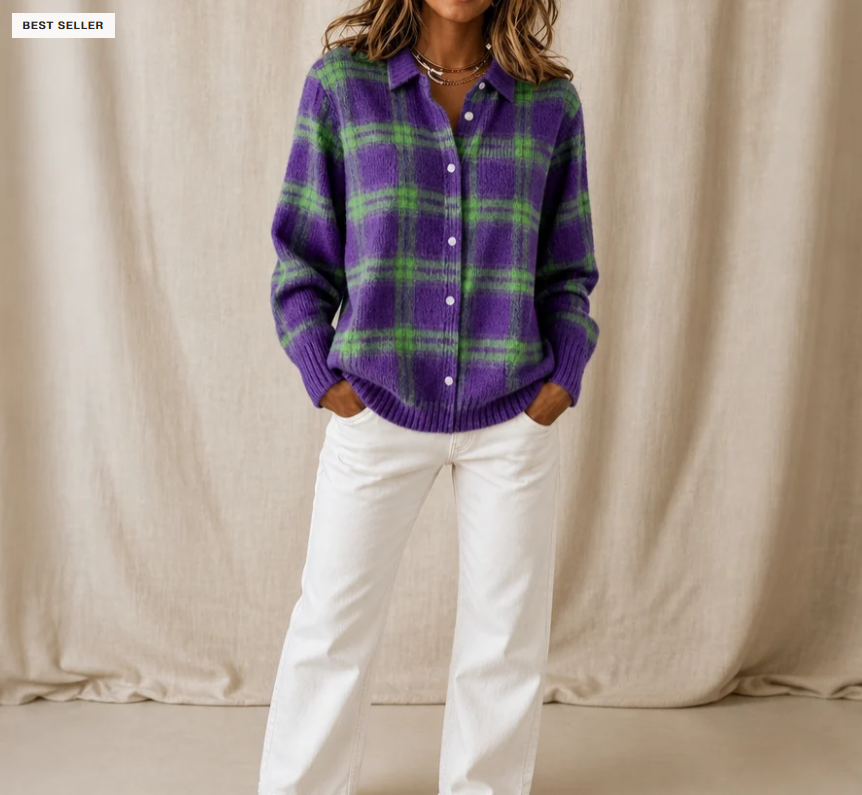 🔥Last Day of Offer🎁Women's Plaid Print Casual Buttoned Cardigan Sweater