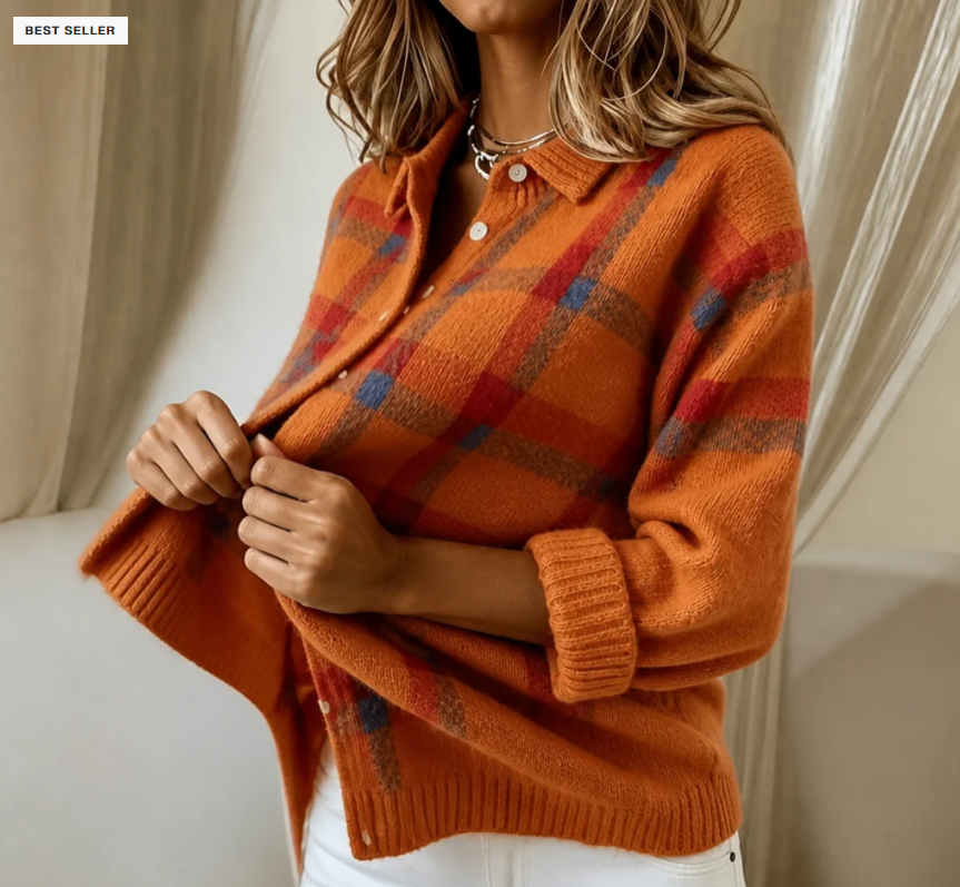 🔥Last Day of Offer🎁Women's Plaid Print Casual Buttoned Cardigan Sweater